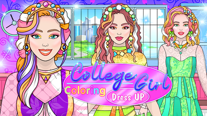 College Girl Coloring Dress Up Game Image