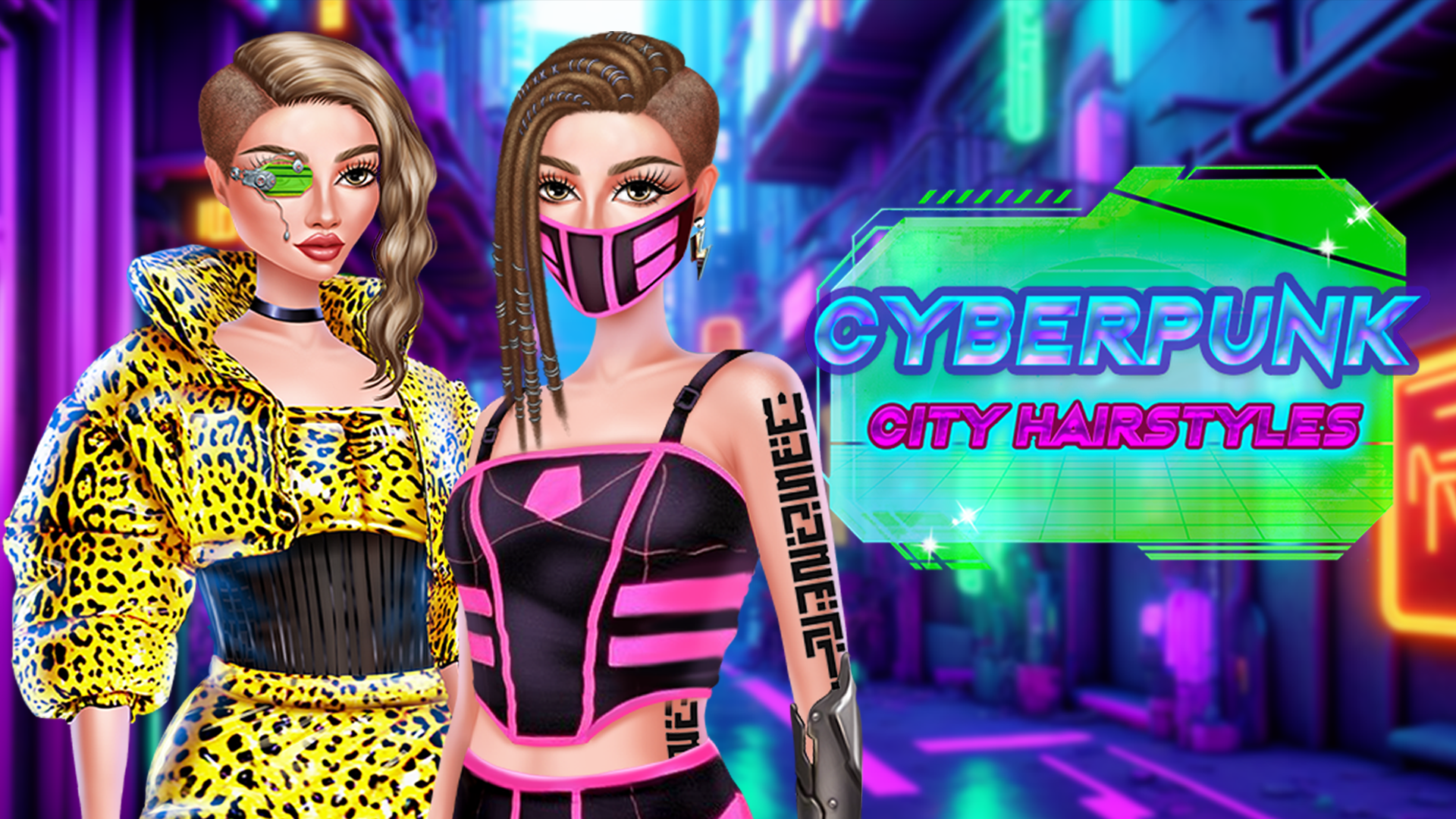 Cyberpunk City Hairstyles Game Image