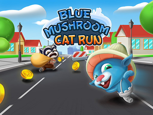 Blue Mushroom Cat Run Game Image