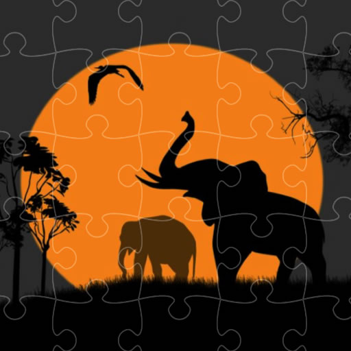 Elephant Silhouette Jigsaw Game Image